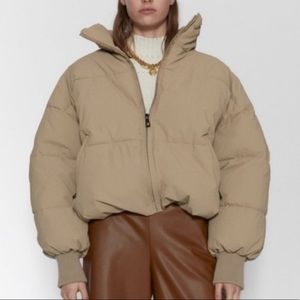 Zara beige oversized puffer jacket